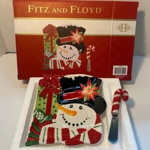 Fitz and Floyd Top Hat Frosty‎ Snack Plate and Spreader